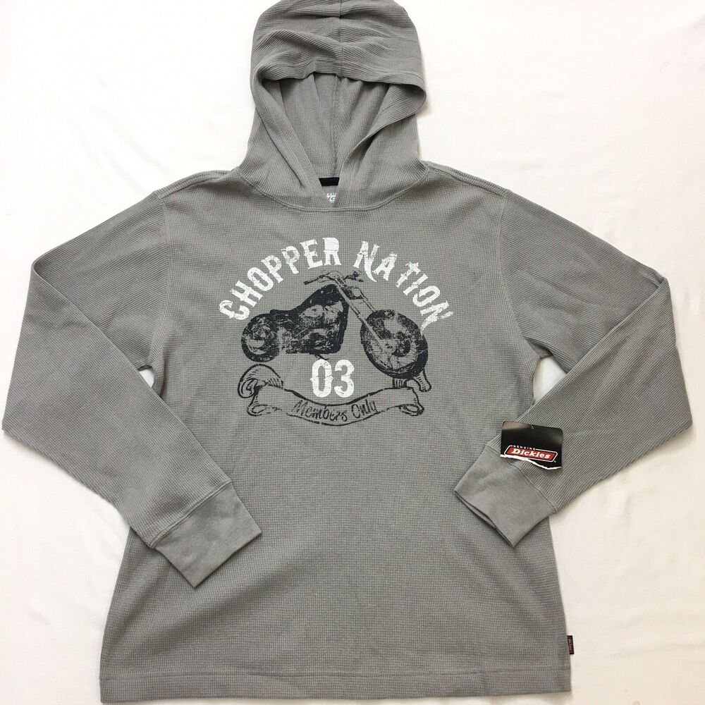 NWT DICKIES Hooded Thermal Shirt Youth 14-16 XL Gray Graphic Waffle Motorcycle